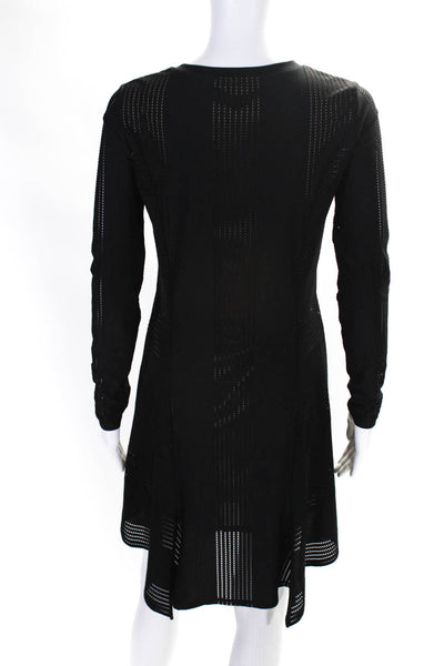 BCBG Max Azria Womens Long Sleeve Perforated Mini Shift Dress Black Size XXS