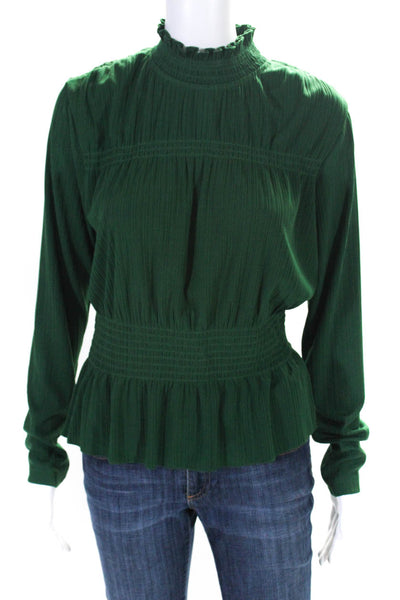 Karl Lagerfeld Women Long Sleeve Plisse Ruffle Turtleneck Top Blouse Green Small