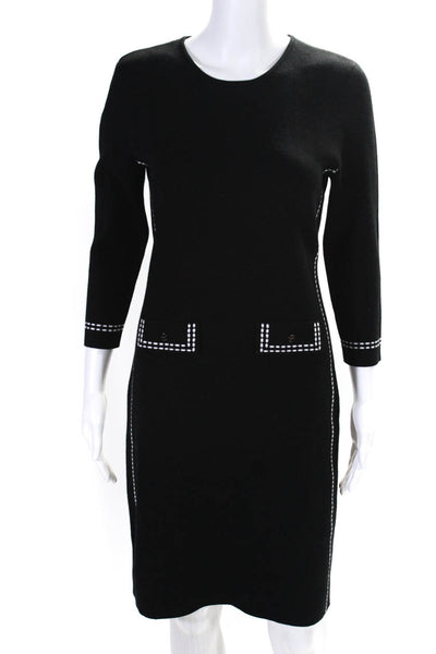 DKNY Womens Knit Stripe Long Sleeve Mini Sweater Sheath Dress Black Size 8