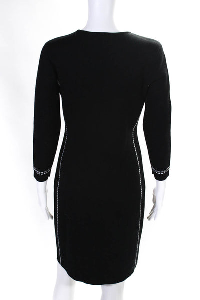 DKNY Womens Knit Stripe Long Sleeve Mini Sweater Sheath Dress Black Size 8