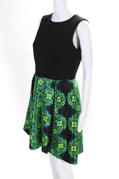 Just Taylor Womens Abstract Satin Sleeveless A Line Dress Black Green Size 8