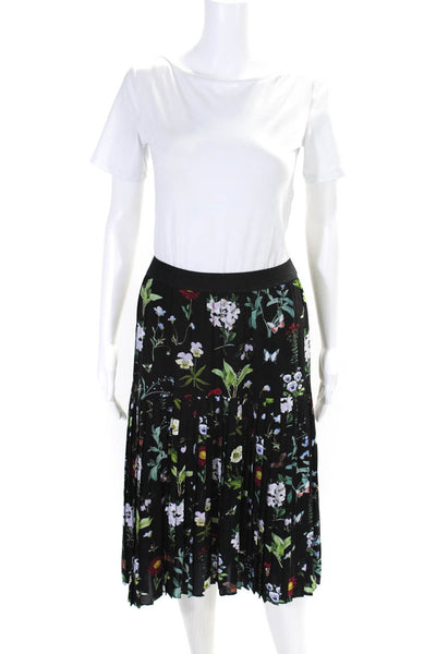 Joie Womens Elastic Waist Pleated Floral Midi A Line Skirt Black Multi Small