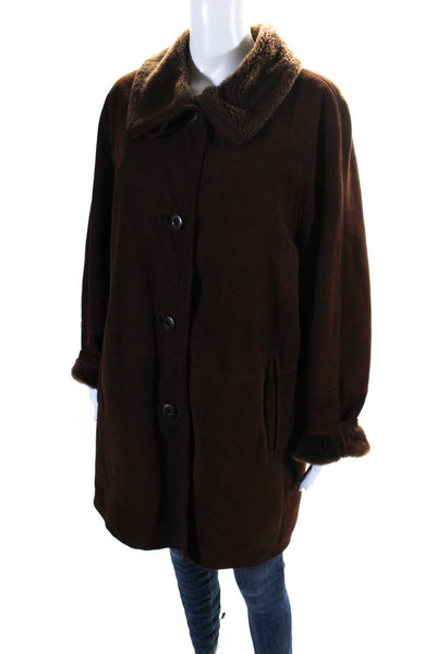 Gimos Womens Shearling Lined Darted Collar Button Long Sleeve Coat Brown Size L