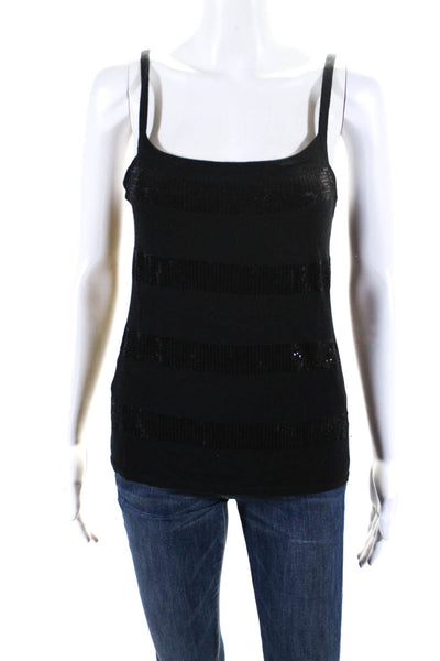 Magaschoni Womens Silk Sequined Striped Pullover Tank Cardigan Set Black Size M