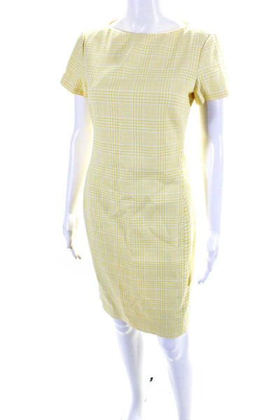 Boss Hugo Boss Womens Boat Neck Short Sleeve Plaid Sheath Dress Yellow Size M