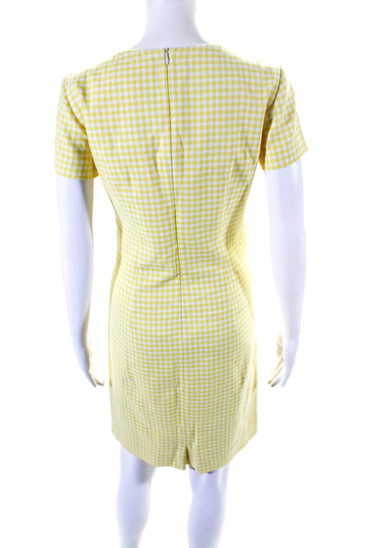 Boss Hugo Boss Womens Boat Neck Short Sleeve Plaid Sheath Dress Yellow Size M