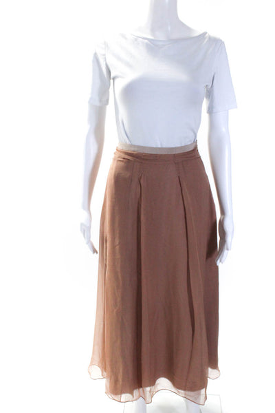 Gucci Womens Side Zip Sheer Overlay Midi A Line Skirt Brown Silk Size IT 38