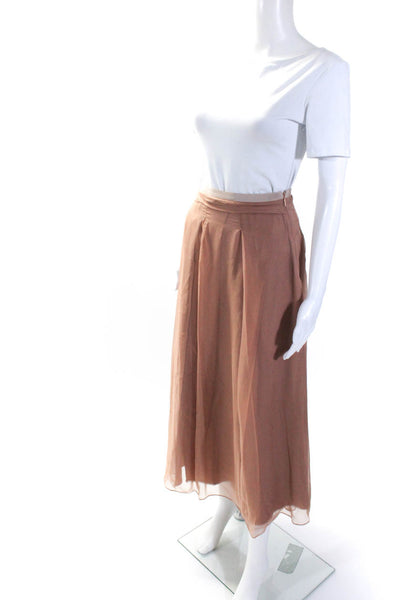 Gucci Womens Side Zip Sheer Overlay Midi A Line Skirt Brown Silk Size IT 38