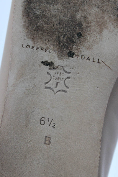 Loeffler Randall Womens Scalloped Leather Point Toe Ballet Flats Beige Size 6.5