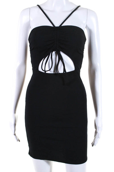 Maaji  Women's Halter Cutout Bodycon Ribbed Mini Dress Black Size L