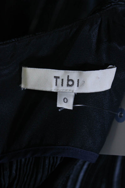 Tibi Womens Back Zip Long Sleeve Crew Neck Pleated Dress Navy Blue Size 0