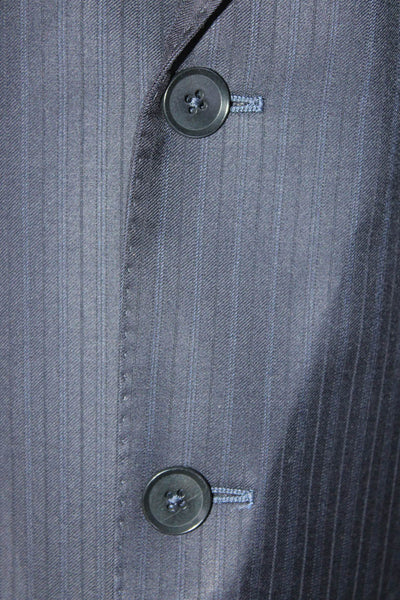 Loro Piana Mens Wool Striped Print Buttoned Collared Blazer Navy Size EUR42L