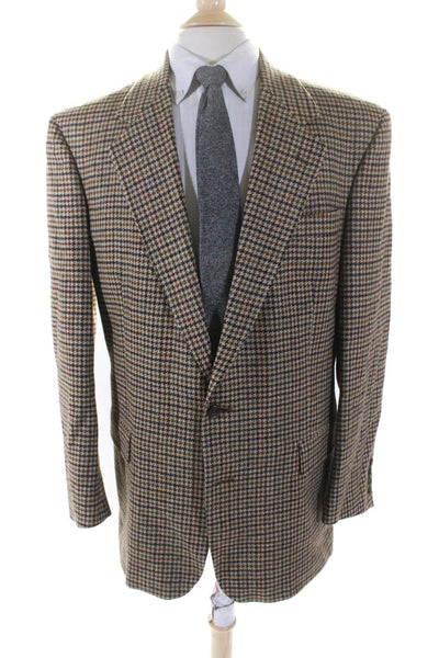 John Alexander Mens Wool Houndstooth Button Long Sleeve Blazer Brown Size EUR42