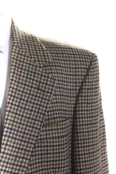 John Alexander Mens Wool Houndstooth Button Long Sleeve Blazer Brown Size EUR42