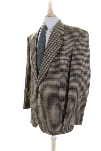 John Alexander Mens Wool Houndstooth Button Long Sleeve Blazer Brown Size EUR42