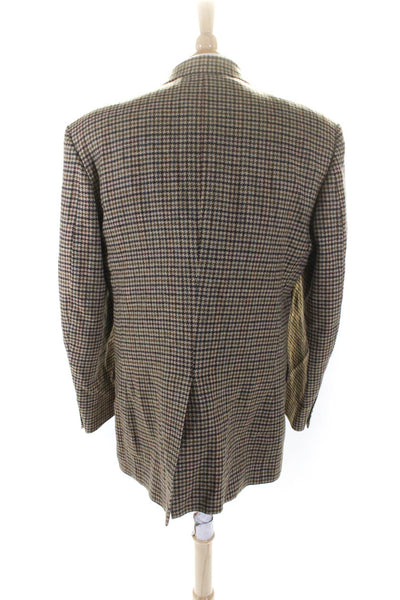 John Alexander Mens Wool Houndstooth Button Long Sleeve Blazer Brown Size EUR42