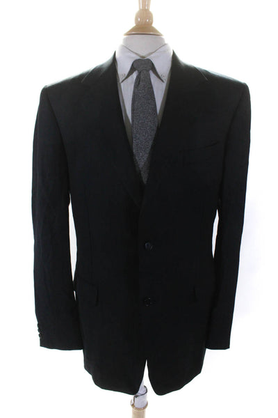 Canali Mens Wool Striped Print Button Collar Long Sleeve Blazer Black Size EUR52