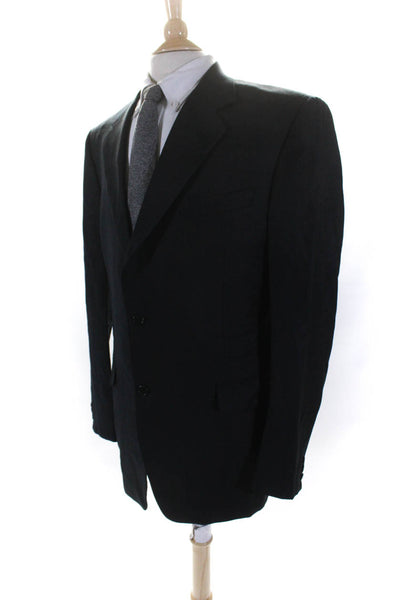 Canali Mens Wool Striped Print Button Collar Long Sleeve Blazer Black Size EUR52