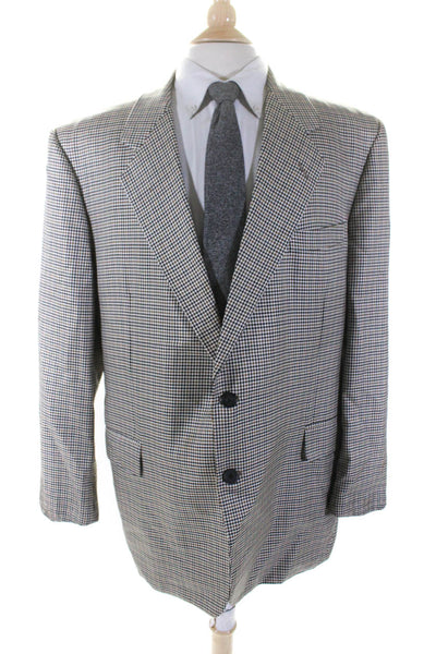 Hickey Freeman Mens Silk Check Print Button Long Sleeve Blazer Brown Size EUR46