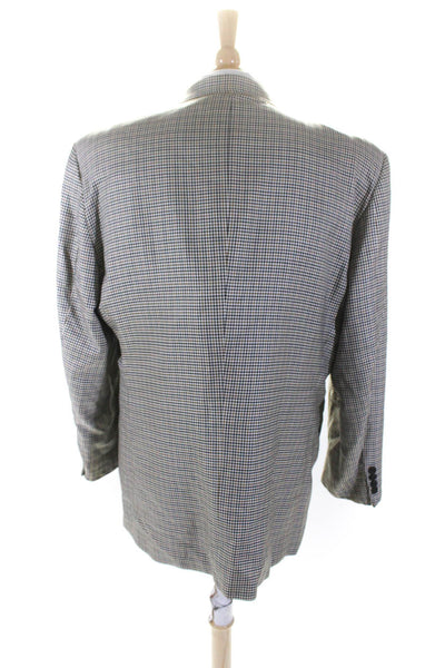 Hickey Freeman Mens Silk Check Print Button Long Sleeve Blazer Brown Size EUR46