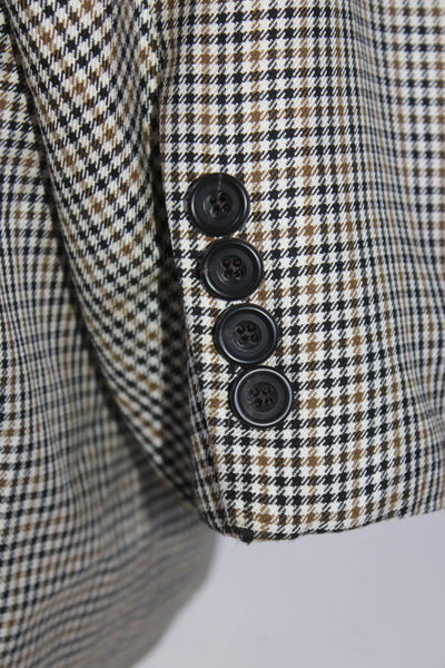 Hickey Freeman Mens Silk Check Print Button Long Sleeve Blazer Brown Size EUR46