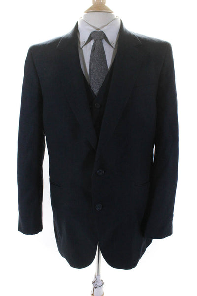 Dante Mens Striped Print Buttoned Waist Coat Blazer Jacket Set Blue Size EUR43
