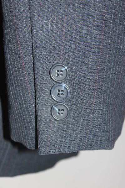 Dante Mens Striped Print Buttoned Waist Coat Blazer Jacket Set Blue Size EUR43
