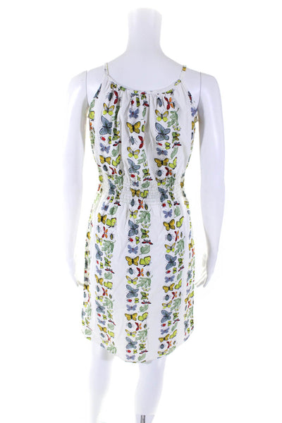 Shannon Mclean Womens Cotton Butterfly Printed Smocked Waist Dress White Size S