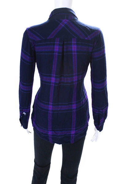 Rails Womens Button Front Long Sleeve Collared Shirt Navy Purple Size Small