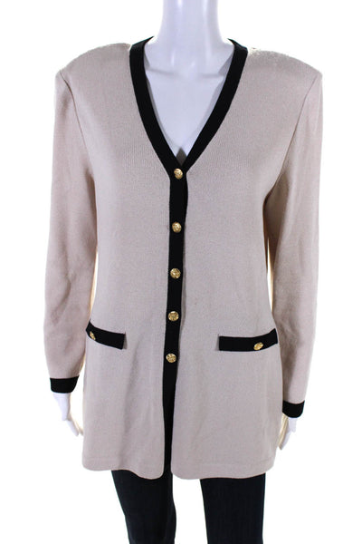 St. John Collection Women's V-Neck Long Sleeves Cardigan Sweater Beige Size 8