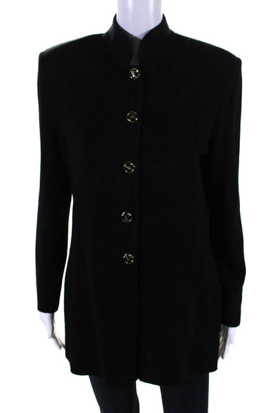 St. John Collection Women's Round Neck Long Sleeves Ribbed Cardigan Black Size 8