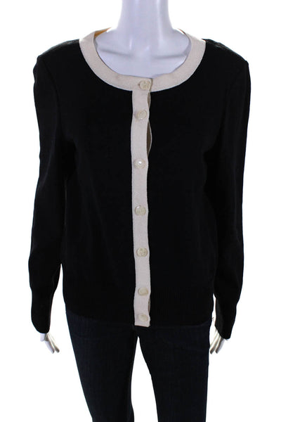 St. John Women's Round Neck Long Sleeves Button Up Cardigan Sweater Black Size M