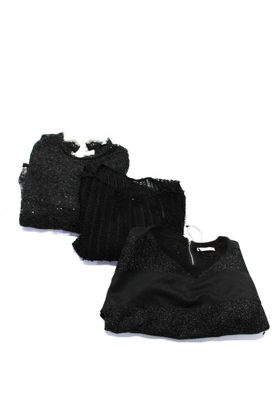 Zara Women's Round Neck 3/4 Sleeves Glitter Blouse Black Size S Lot 3
