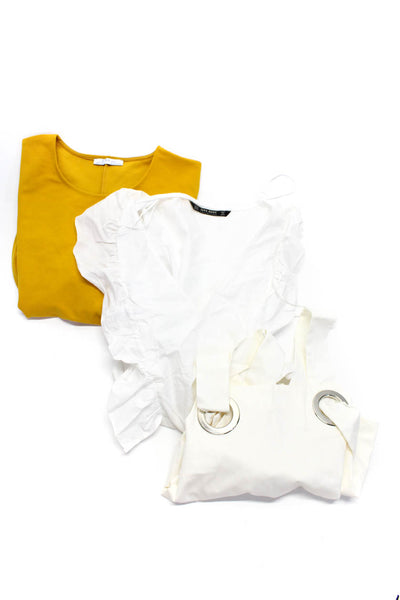 Zara Women's V-Neck Ruffle Long Sleeves Cotton Blouse White Size XS Lot 3
