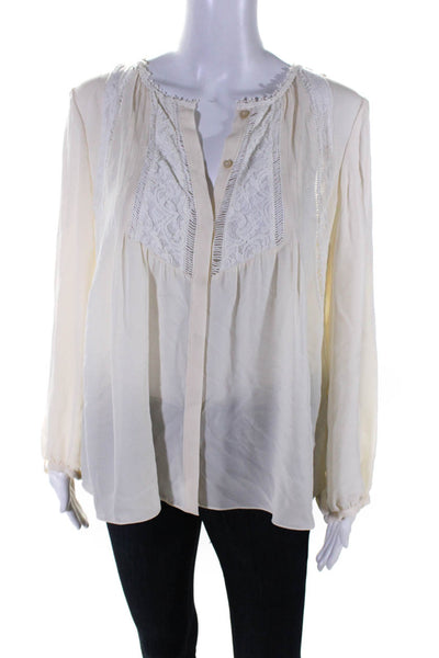 Rebecca Taylor Womens Silk Long Sleeve Textured Buttoned Blouse White Size 12