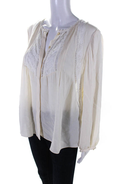 Rebecca Taylor Womens Silk Long Sleeve Textured Buttoned Blouse White Size 12