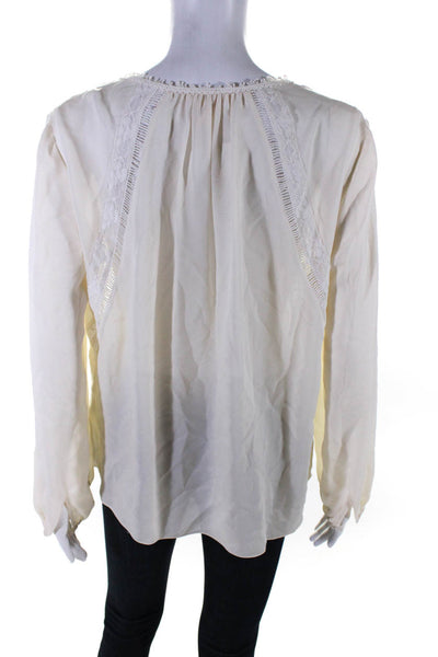 Rebecca Taylor Womens Silk Long Sleeve Textured Buttoned Blouse White Size 12