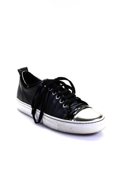 Lanvin Womens Leather Low Top Cap Toe Lace Up Sneakers Black Size 7