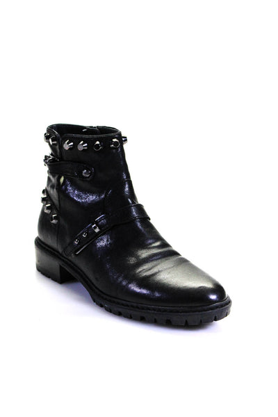 Stuart Weitzman Womens Leather Studded Biker Ankle Boots Black Size 6 Medium