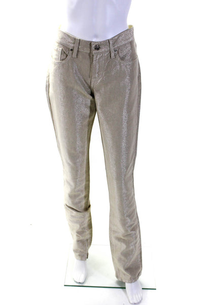 Ralph Lauren Womens Platinum Metallic Buttoned Straight Pants Beige Size EUR29