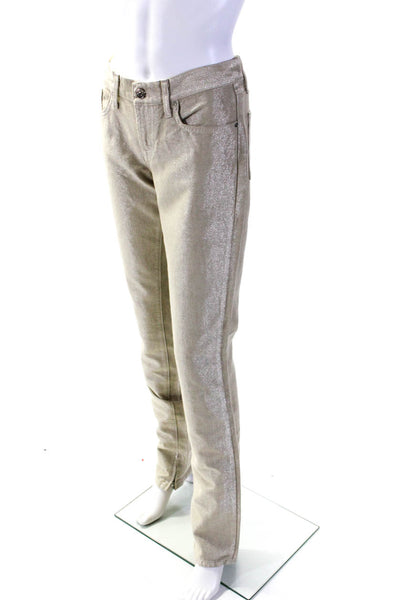 Ralph Lauren Womens Platinum Metallic Buttoned Straight Pants Beige Size EUR29