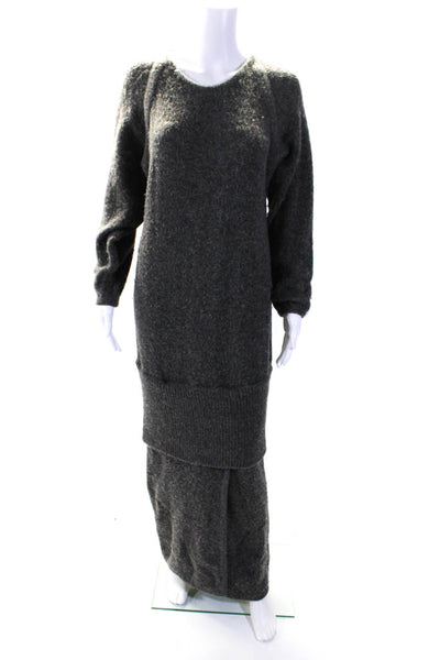 Hermes Womens Alpaca Layered Textured Long Sleeve Maxi Sweater Dress Gray Size M