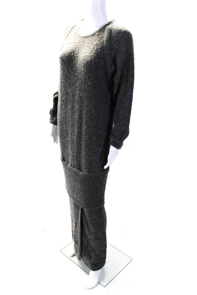 Hermes Womens Alpaca Layered Textured Long Sleeve Maxi Sweater Dress Gray Size M