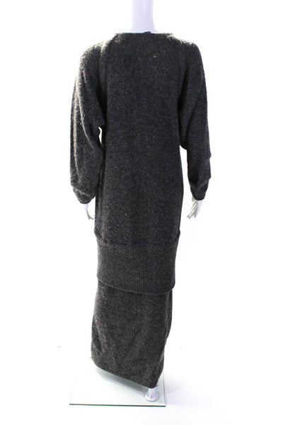 Hermes Womens Alpaca Layered Textured Long Sleeve Maxi Sweater Dress Gray Size M