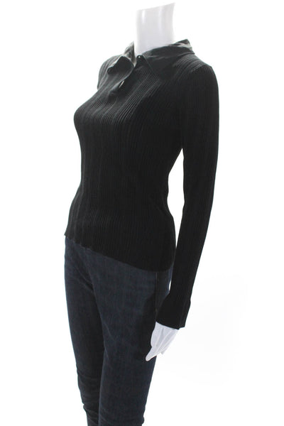 3.1 Phillip Lim Women's Collared Long Sleeves Ribbed Blouse Black Size S