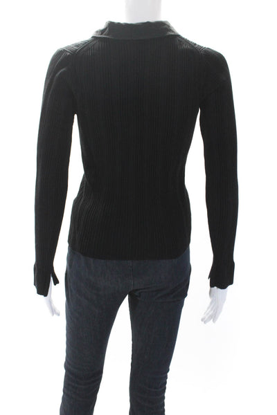 3.1 Phillip Lim Women's Collared Long Sleeves Ribbed Blouse Black Size S