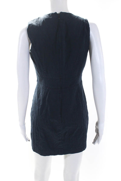 Theory Women's Round Neck Sleeveless A-Line Mini Dress Navy Blue Size 2