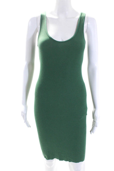 Enza Costa Women's Scoop Neck Sleeveless Ribbed Bodycon Midi Dress Green Size S