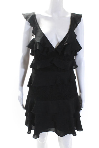 Bardot Womens Lace Tiered Sleeveless Ruffled A Line Dress Black Size 8