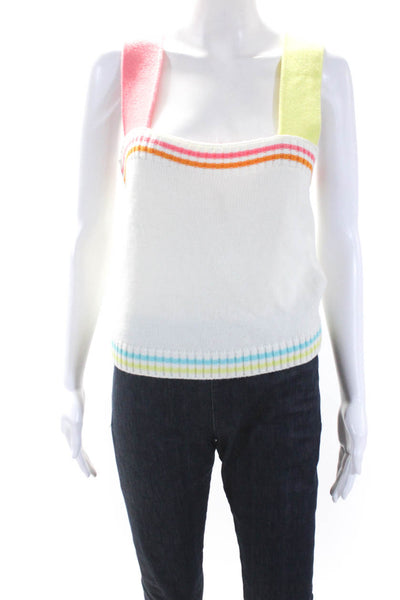 525 Womens Cropped Sleeveless Tank Top White Multi Colored Size Small